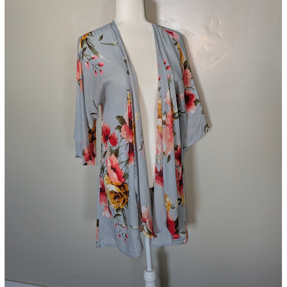 Lara Floral Kimono Cardigan Sheer Open Front Lightweight Cover Up‎ Small/Medium